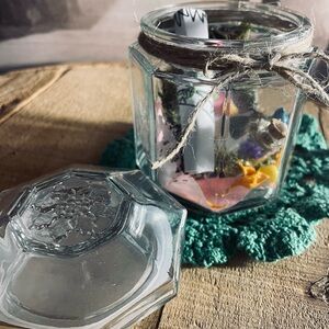 Fairy accessories in a Decorative Glass Jar with Lid - handcrafted fairy door.